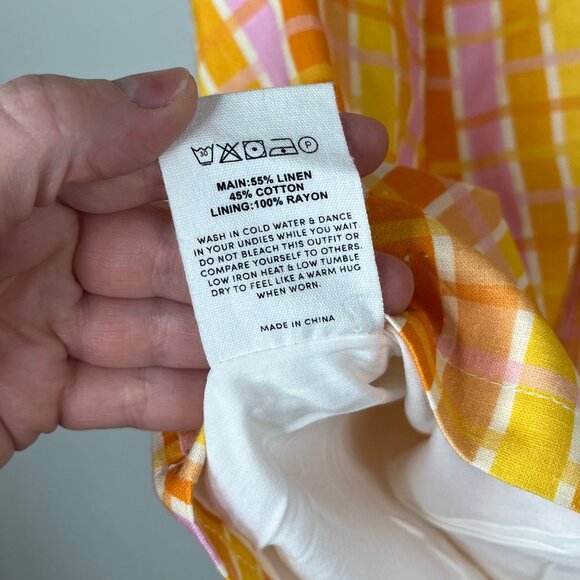 Peppermayo Girls Lunch Tube Mini Dress Splice Check Pattern Linen Blend US 6 - Picture 10 of 12